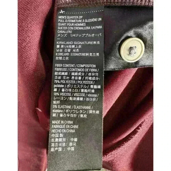 Kirkland Signature Men’s Quarter 1/4 Zip Pullover Burgundy Pocket Button Front M - Picture 4 of 6